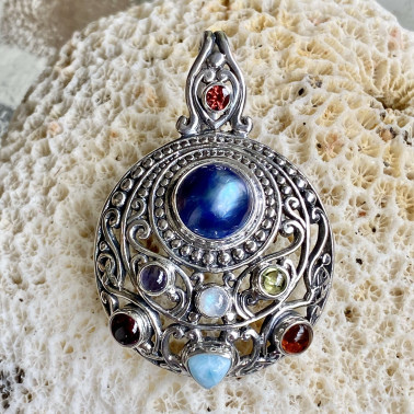 PD 14828-(HANDMADE 925 BALI STERLING SILVER PENDANTS WITH BLUE MABE PEARL)